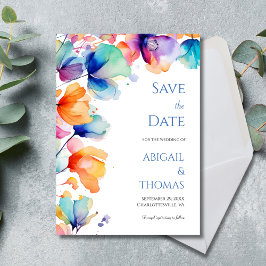 Reserve A Data Água Colorida Floral Moderna Elegante Casamento