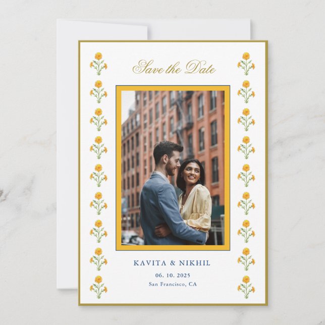 Reserve A Data Água-forte de Calendula Foto Salvar a Data (Frente)