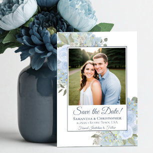 Reserve A Data Água-forte Floral Boho Azul Empoeirado Foto Casame