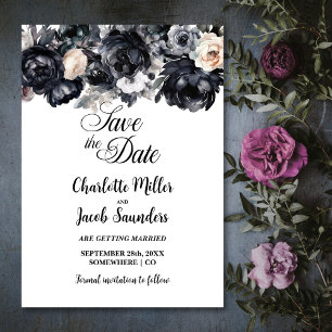 Reserve A Data Água-forte Preto Floral Casamento Salve a Data