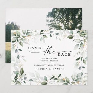 Reserve A Data Água-forte Verde Dourado Salvar Data Casamento