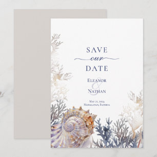 Reserve A Data Água-marinha Conchas Coral Casamento Salve a Data