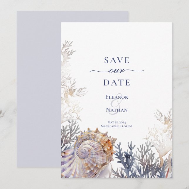 Reserve A Data Água-marinha Conchas Coral Casamento Salve a Data (Frente/Verso)