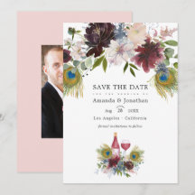 Água-marinha Marsala e Floral Casamento Salvar T