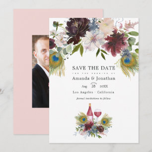 Reserve A Data Água-marinha Marsala e Floral Casamento Salvar T