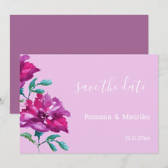 Reserve A Data Água-Rosada Artística Aquarela Pintada à Mão (Frente/Verso)
