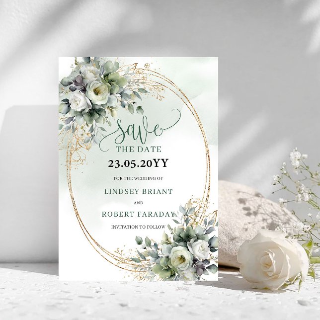 Reserve A Data Água Verde Aguarela Verde Sálvia Salve a Data (Greenery Watercolor Sage Green Save The Date)
