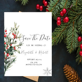 Reserve A Data Aguarela Save the Date Folhagem de Azevinho