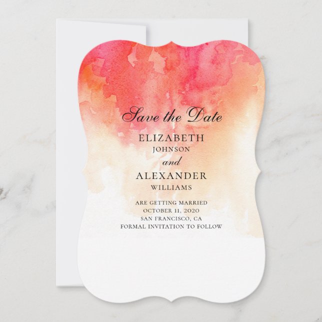 Reserve A Data Aguarela vermelha para salvar a data. Casamento de (Frente)