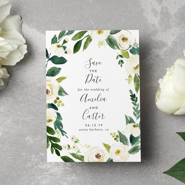 Reserve A Data Alabaster Floral Wreath Save the Date Card (Criador carregado)