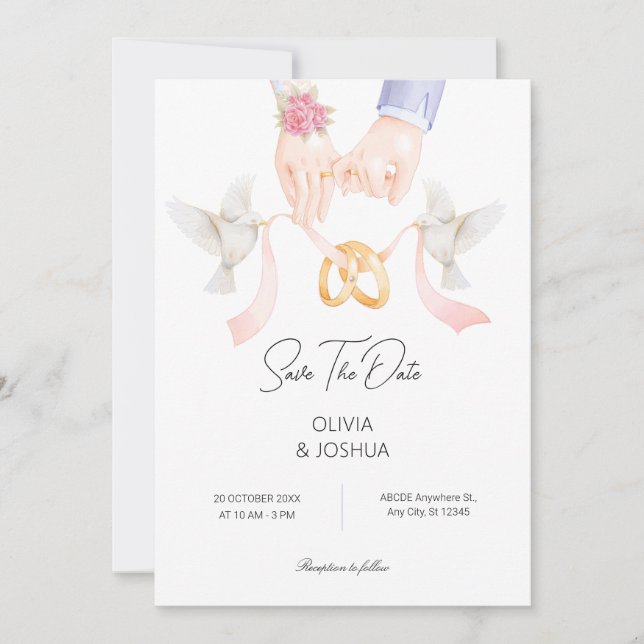Reserve A Data Alaiança de casal com pássaros suave elegante casa (Frente)