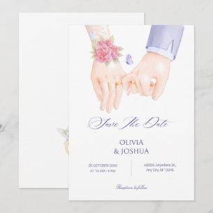 Reserve A Data Aliança de casamento segurando mãos suave elegante