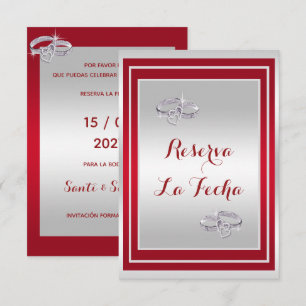 Reserve A Data Alianças de Casamento Elegantes de Prata e Vermelh