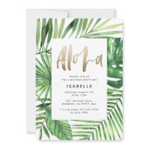 Aloha tropical palm & gold script aniversário