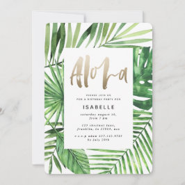 Reserve A Data Aloha tropical palm & gold script aniversário