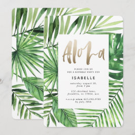 Reserve A Data Aloha tropical palm & gold script aniversário