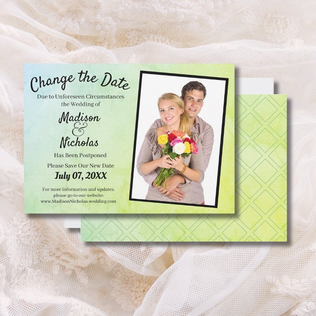 Reserve A Data Alterar a data Adicionar o pergaminho verde de cas (Change the Date Add Photo Wedding Green Parchment Save The Date)