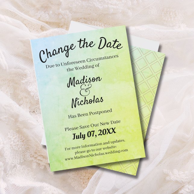 Reserve A Data Alterar o pergaminho verde adiado de casamento (Change the Date Wedding Postponed Green Parchment Save The Date)