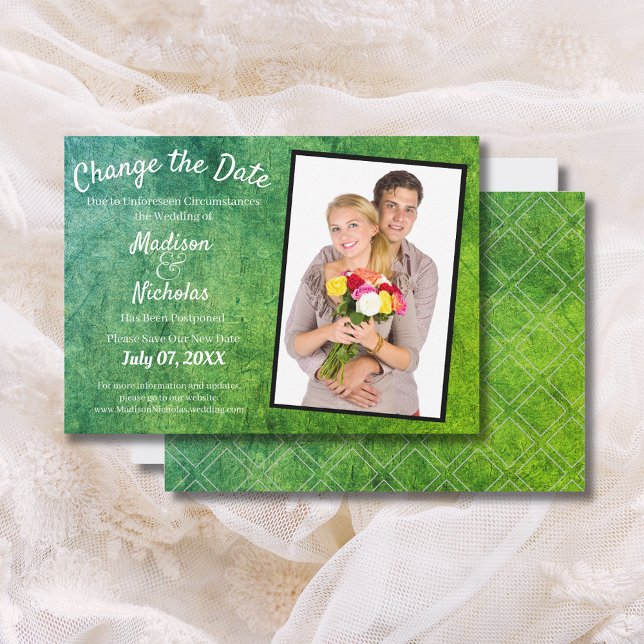 Reserve A Data Alterar o pergaminho verde Med Foto Casamento de D (Pink Floral Red Brown Rustic Wood Country Wedding Announcement)