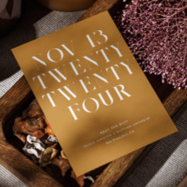 Reserve A Data Amarelo mostarda moderno casamento minimalista ele