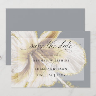 Reserve A Data Amarelo Pálido e Marfim Flor Tropical Aquarela