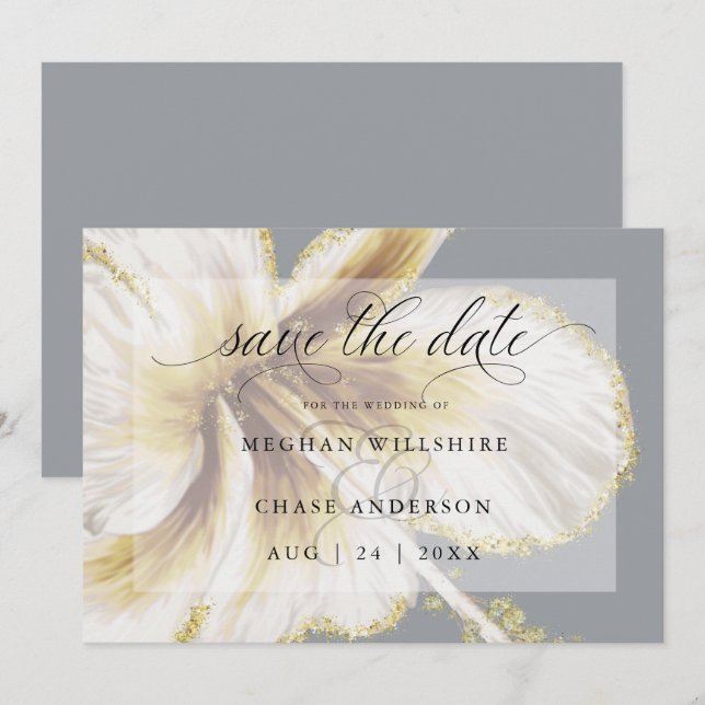 Reserve A Data Amarelo Pálido e Marfim Flor Tropical Aquarela (Frente/Verso)