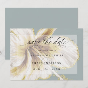 Reserve A Data Amarelo Pálido e Marfim Flor Tropical Aquarela S
