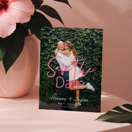 Reserve A Data Amor Elétrico Coração Rosa Neon e Foto Tipográfica