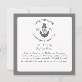 Reserve A Data Âncora Floral Casamento Náutico Cinza Prata Branco