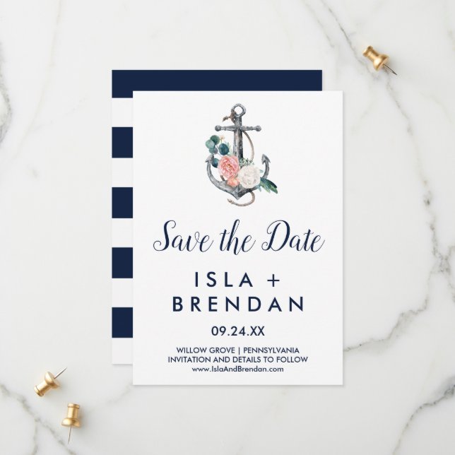 Reserve A Data Âncora Floral | Summer Save the Date Card (Frente/Verso In Situ)