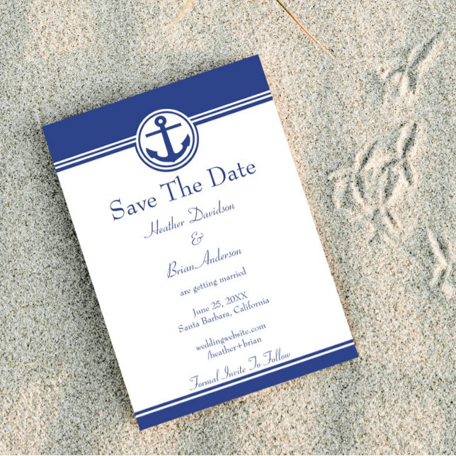 Reserve A Data Âncora Náutica Azul-marinho Salvar a Data (Navy Blue Nautical Anchor Save the Date)
