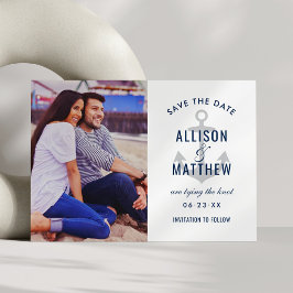 Reserve A Data Âncora Náutica Cinza Prata Foto Casamento