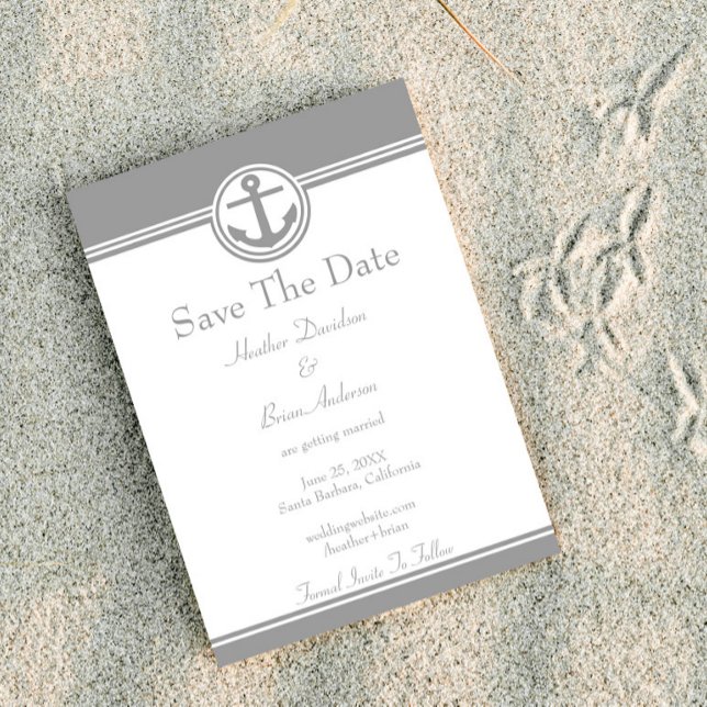 Reserve A Data Âncora Náutica Cinza Salvar A Data (Gray Nautical Anchor Save the Date)