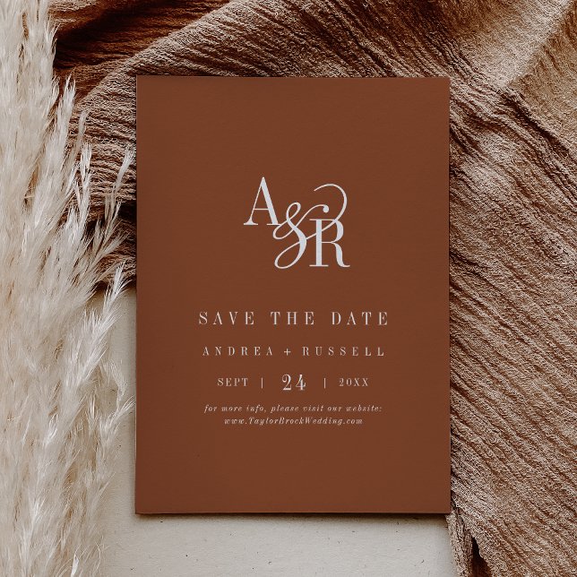 Reserve A Data ANDREA Monograma Simples Terracota Casamento Minim (ANDREA Monogram Simple Terracotta Minimal Wedding Save The Date)