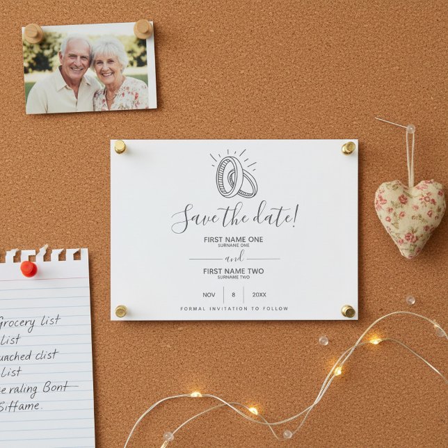 Reserve A Data Anéis de Casamento Divertidos e Desenhados por Na  (Fun and Stylish drawn Wedding Rings Save The Date.)