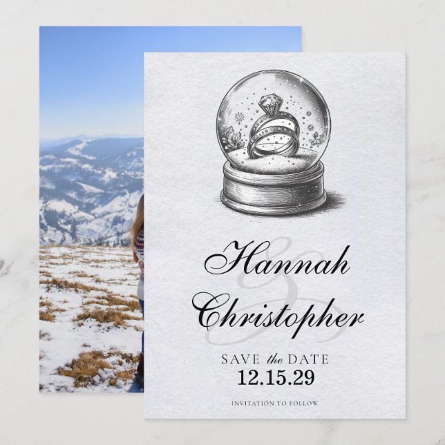 Reserve A Data Anéis de Casamento do Globo de Neve Elegante (Frente/Verso)