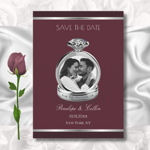 Reserve A Data Anel de Prata Elegante em Borgonha Foto Save the D