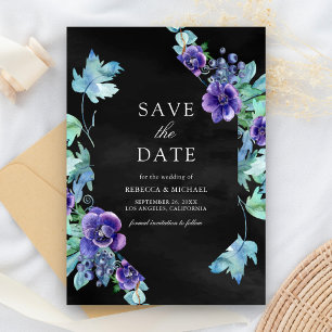 Reserve A Data Anêmonas de Aquarela Roxa Casamento Preto