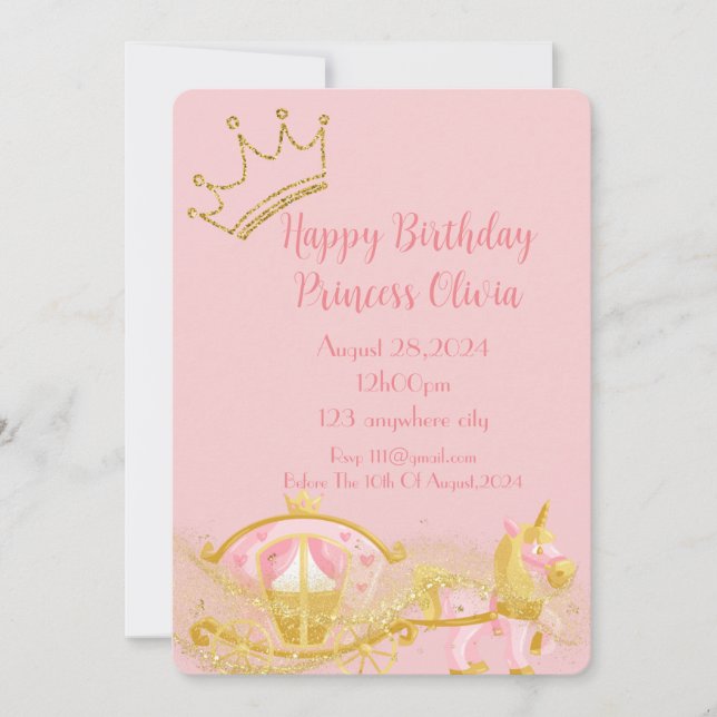 Reserve A Data aniversário da carruagem da princesa rosa (Frente)