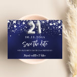 Reserve A Data aniversário de 21 anos marinho de estrelas da prat<br><div class="desc">Um moderno e elegante Guarde a Data para um aniversário de 21 anos. Um fundo azul marinho decorado com estrelas de falso prata. Personalize e adicione uma data e um nome. A cor azul é irregular. O texto: Salvar a Data é gravado com um script de estilo com letra de...</div>