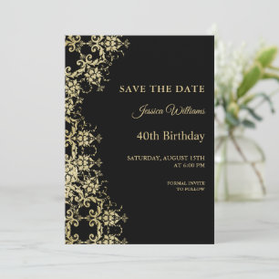 Reserve A Data Aniversário de 40 anos de Dourado e preto clássico