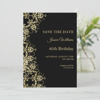 Reserve A Data Aniversário de 40 anos de Dourado e preto clássico