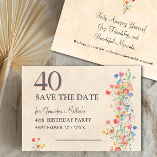 Reserve A Data Aniversário de 40 anos Floral - Flor Selvagem Eleg