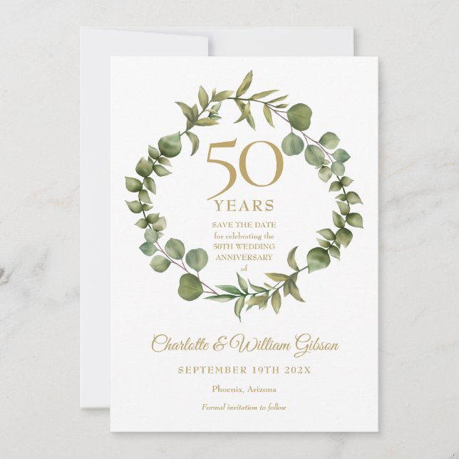 Reserve A Data Aniversário de 50 anos de Casamento Floresta Verde (Frente)