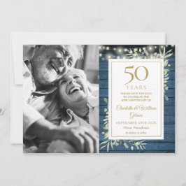 Reserve A Data Aniversário de 50 anos Luzes Rústicas Foto com Fol