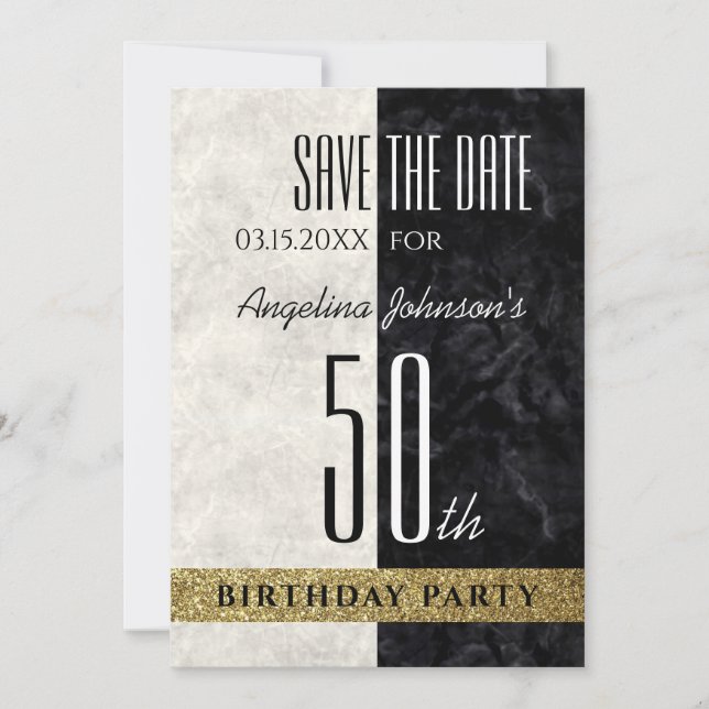 Reserve A Data Aniversário de 50 anos Preto e Branco (Frente)