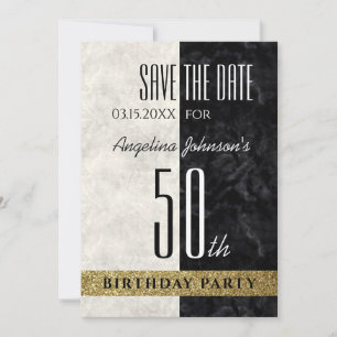 Reserve A Data Aniversário de 50 anos Preto e Branco