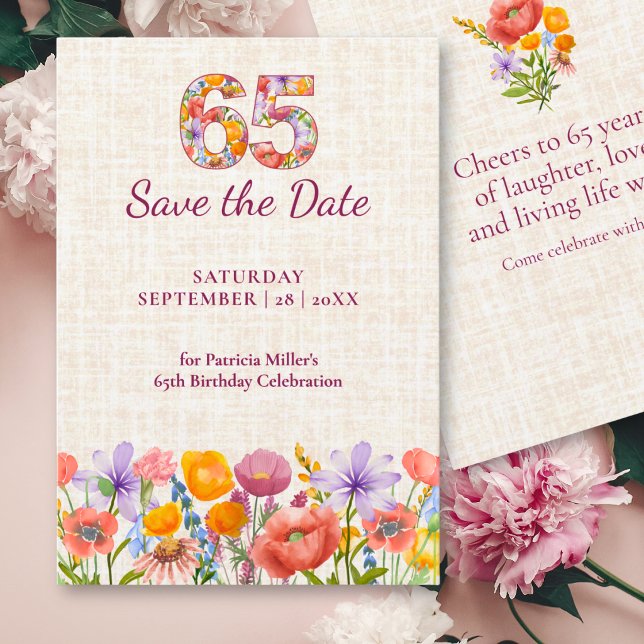 Reserve A Data Aniversário de 65 anos Elegantes Flores de Linho S (Criador carregado)