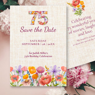Reserve A Data Aniversário de 75 anos Elegante Floral Linho Flore