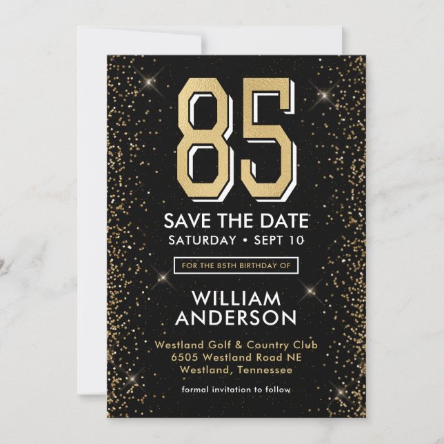 Reserve A Data Aniversário de 85 anos Preto Moderno  (Frente)